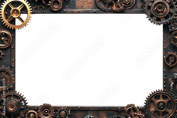 Fototapeta Steampunk Frame of Gears, transparent background, white background