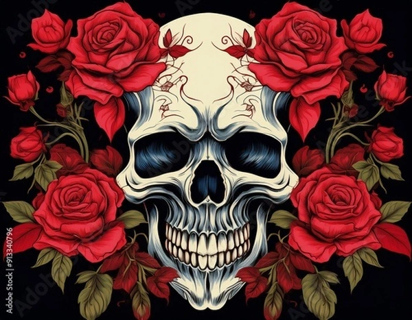 Obraz skull and roses