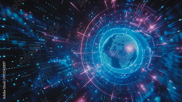 Fototapeta Data center on cloud cyber security	and Blue Binary Data Software Programming Code Background. Random Parts of Program Code. Digital Data Technology Concept