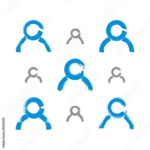 Fototapeta Set of hand-drawn human icons, collection of brush drawing avata
