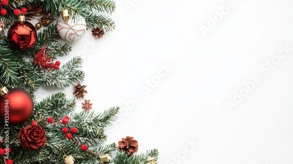 Fototapeta Design photo frame for Christmas. It incorporates Christmas tree. white background. It should be powerful, iconic,  elegant, complex and simple
