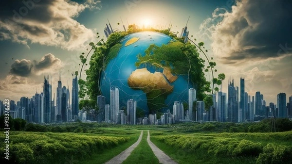 Obraz Green future city. Sustainable energy, ecology and environment concept.