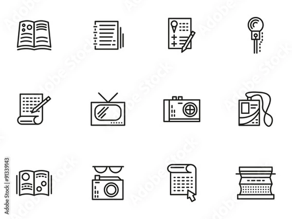 Fototapeta Media publishing simple line style icons