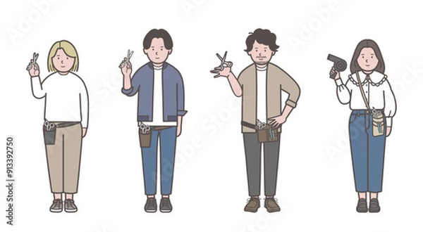 Fototapeta さまざまな美容師の全身イラスト