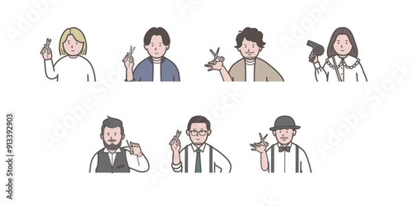 Fototapeta さまざまな美容師の上半身イラスト