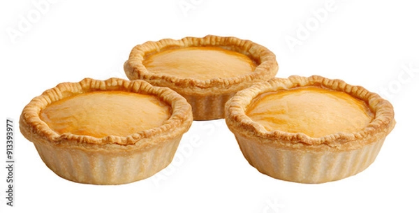 Fototapeta Realistic freshly baked egg tarts with golden crusts and creamy filling isolated on a transparent background