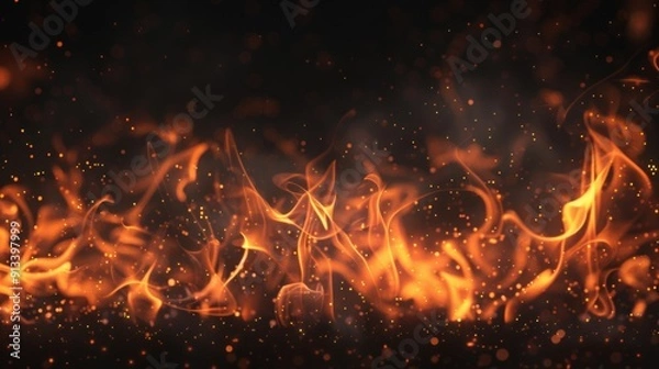 Fototapeta Fire flames on dark background illustraiton generated by ai