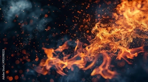 Fototapeta Fire flames on dark background illustraiton generated by ai