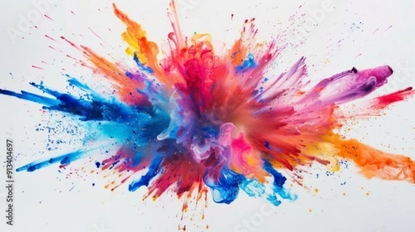 Fototapeta Vibrant color explosion on white background illustration generated by ai