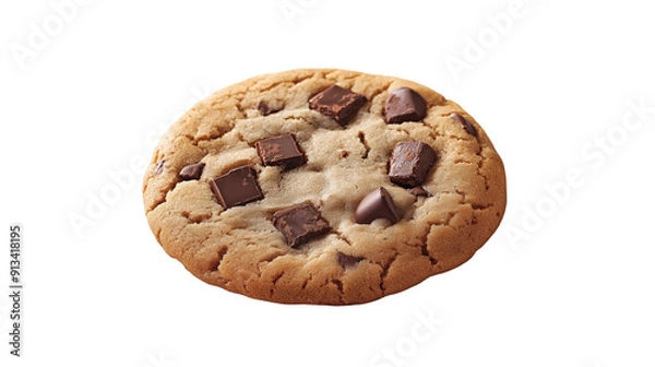 Fototapeta Single Perfectly Baked Chocolate Chip Cookie with Melty Chocolate Chunks Isolated