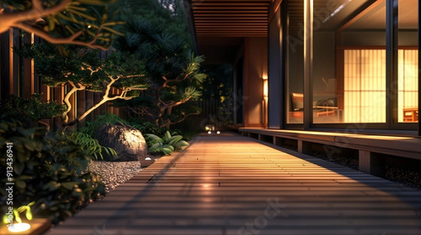 Fototapeta ウッドデッキのある和モダンな家