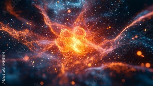 Fototapeta Abstract 3D Background of Orange and Blue Glowing Particles