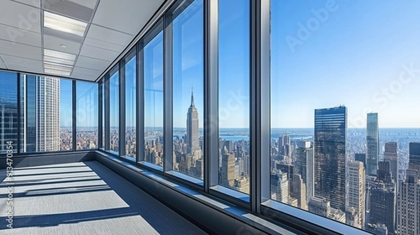 Fototapeta high-rise office with a panoramic city view through large windows