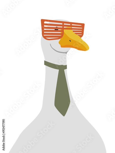 Obraz Cute goose with glasses. Portrait of a goose in a tie. Flat vector illustration, eps10