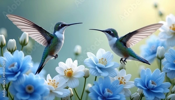 Fototapeta Hummingbird Couple in Bloom.
