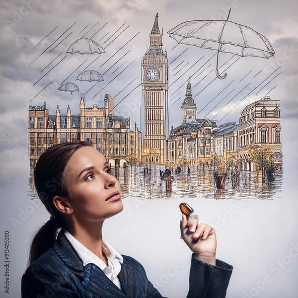 Fototapeta 비오는 날의 길거리