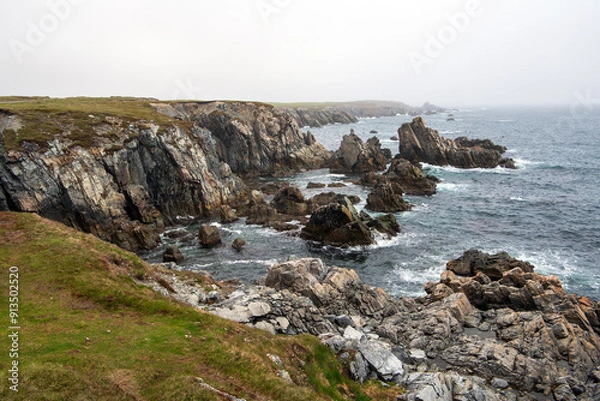 Fototapeta Dungeon Provincial Park UNESCO Geosite.
The coastline and steep cliffs surrounding Cape Bonavista are spectacular examples of the North Atlantic Ocean's wave action and erosive power. 