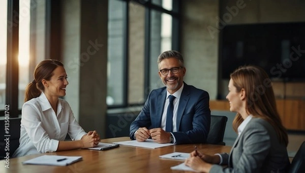 Obraz Cheerful businesspeople having a meeting in a boardroom