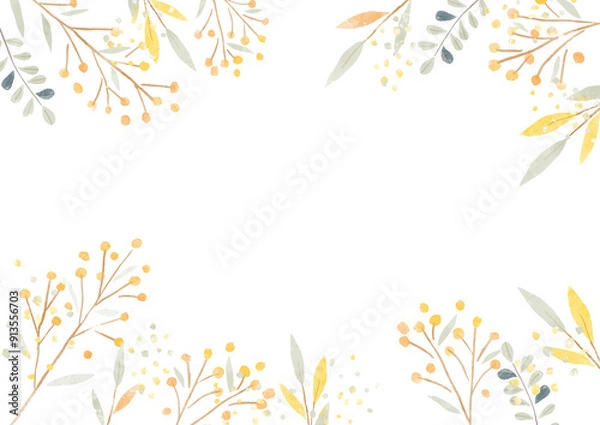 Fototapeta 秋　シンプルな水彩風ボタニカルフレーム