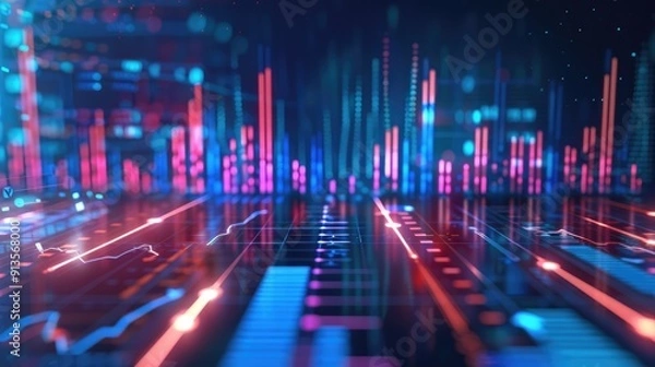 Fototapeta Conceptual savings chart with futuristic tech elements and blue hues