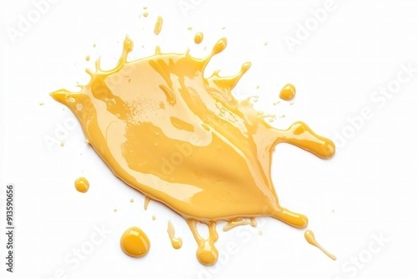 Fototapeta Cheese sauce stains splashed or floating top view over white background