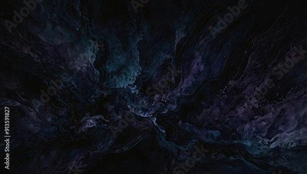 Obraz Fluid abstract visuals in a dark palette, with subtle movements of charcoal, deep purple, and dark blue, evoking the feeling of night skies and shadowy waters