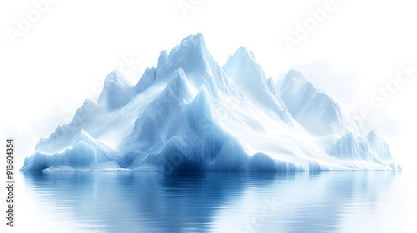 Fototapeta Iceberg Painting floating in arctic ocean. Icebergs melt due to climate change and melting glaciers at dawn. 3D illustration and digital painting. Realistic  landscape nature clipart template pattern.