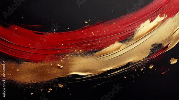 Fototapeta 黒い背景に赤と金の筆で描いたでデザイン