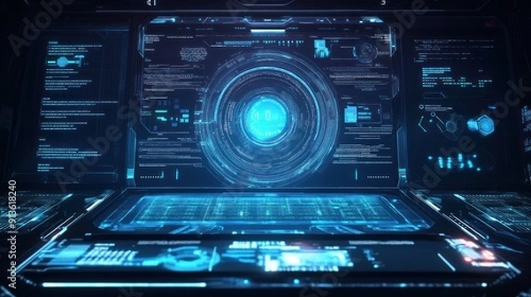 Obraz Futuristic Interface with Blue Glowing Lights