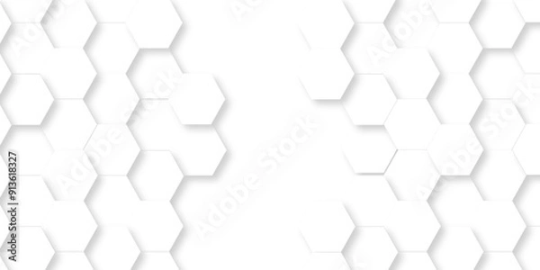 Fototapeta Vector abstract hexagonal futuristic geometric backdrop White 3d embossed creative hexagon, honeycomb white hexagon concept design abstract technology background, or wallpaper.
