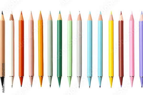 Fototapeta A Vibrant Collection of Colored Pencils Arranged in a Creative Display for Artistic Inspiration on Transparent PNG Background.