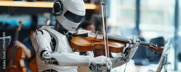 Fototapeta AI music tutor helping a student practice an instrument, AI communication, music education