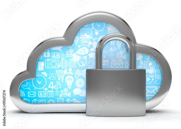 Fototapeta Cloud computing, security concept on white