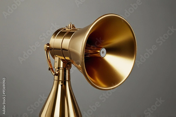 Fototapeta Pure Gold Megaphone Isolated on Solid Background