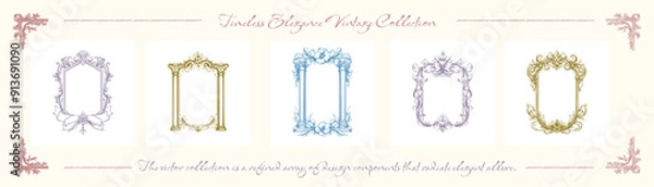 Obraz A collection of refined classic frames, featuring enduring elegance and intricate designs, ideal for displaying treasured memories or adding a sophisticated touch. Vector illustration