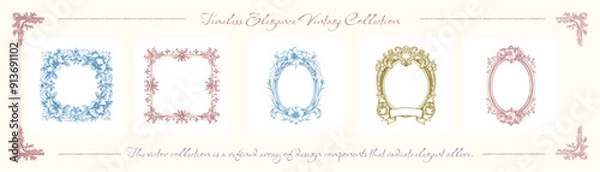 Obraz A collection of refined classic frames, featuring enduring elegance and intricate designs, ideal for displaying treasured memories or adding a sophisticated touch. Vector illustration