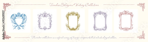 Obraz A collection of refined classic frames, featuring enduring elegance and intricate designs, ideal for displaying treasured memories or adding a sophisticated touch. Vector illustration