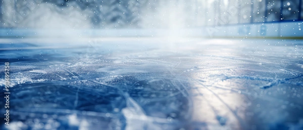 Obraz Professional ice rink sport arena.Hockey stadium with spotlights, steam. Ice textured background. Sport banner with copy space. Generative ai.