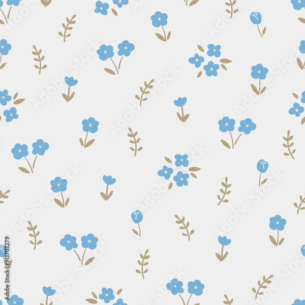 Fototapeta seamless floral pattern. Idea for fabric, tablecloth pattern, wrapping paper, gift paper. Print Ditsy. Motives are scattered randomly. blue flower pattern background. cute little pattern 