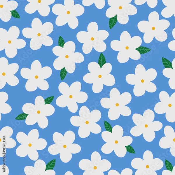 Fototapeta seamless floral pattern. Idea for fabric, tablecloth pattern, wrapping paper, gift paper. Print Ditsy. Motives are scattered randomly. blue flower pattern background. Hand drawn pattern 