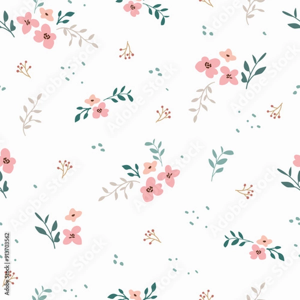 Fototapeta seamless floral pattern. Idea for fabric, tablecloth pattern, wrapping paper, gift paper. Print Ditsy. Motives are scattered randomly. pink flower pattern background. cute little pattern 