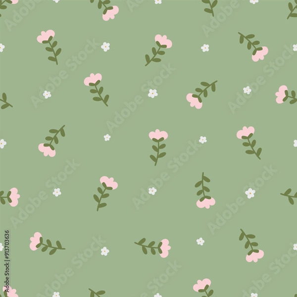Fototapeta seamless floral pattern. Idea for fabric, tablecloth pattern, wrapping paper, gift paper. Print Ditsy. Motives are scattered randomly. green flower pattern background. cute little pattern 