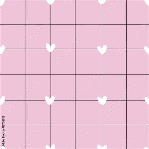 Fototapeta Seamless love pattern idea for fabric tablecloth pattern wrapping gift paper pink love pattern with black grid. heart pattern