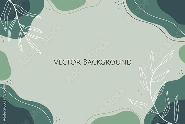 Fototapeta Abstract background vector hand drawn floral background minimalist and simple style fluid shape. green vector nature background.