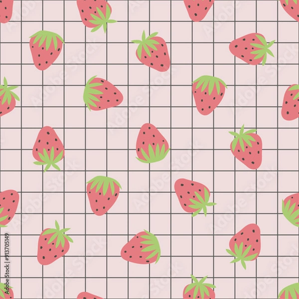 Fototapeta seamless fruit pattern. Idea for fabric, tablecloth pattern, wrapping paper, gift paper. Print Ditsy. Motives are scattered randomly.strawberry pattern background. cute berry pattern 