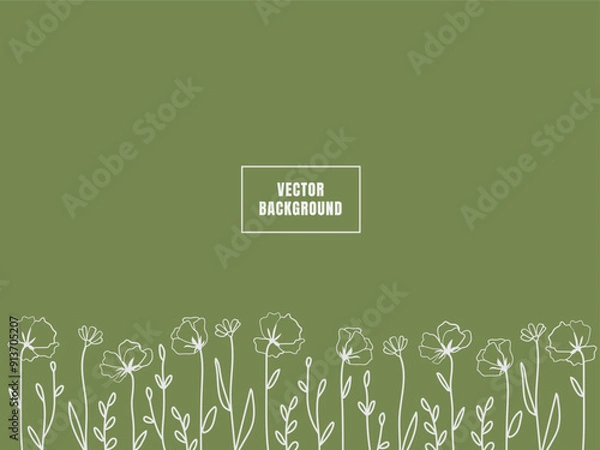 Fototapeta simple flower background. minimalist green background. hand drawn line art floral background. simple floral backdrops. green backdrops