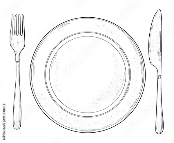 Obraz Sketch-plate-spoon-knife