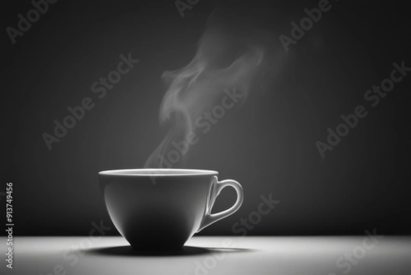 Fototapeta A minimalistic photograph of a single coffee cup with steam rising. High-resolution, detailed textures, crisp focus