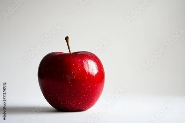 Fototapeta A minimalist image of a single red apple on a plain background. High-resolution, detailed textures, crisp focus