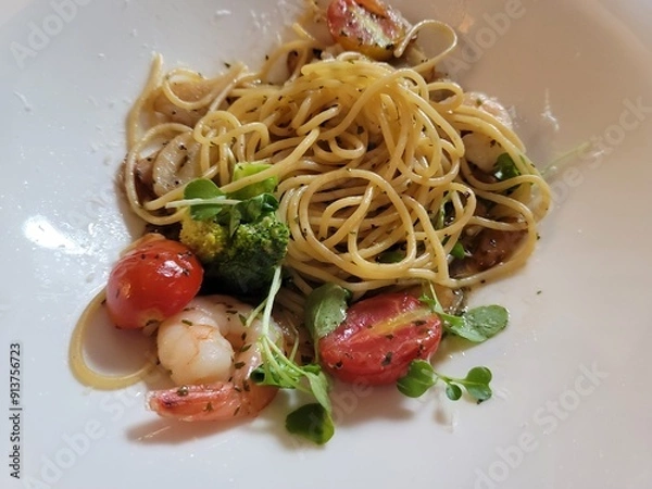 Obraz 스파게티 이탈리아 요리 파스타 오일 토마토 새우 알리올리오